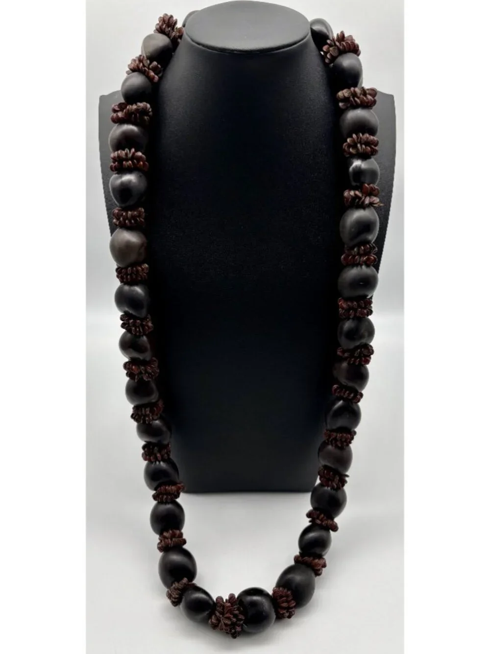 Vintage Hawaiian Lei Kukui Nut And Seeds Necklace With Ribbon Closure, Hand-Made - Picture 6 of 16